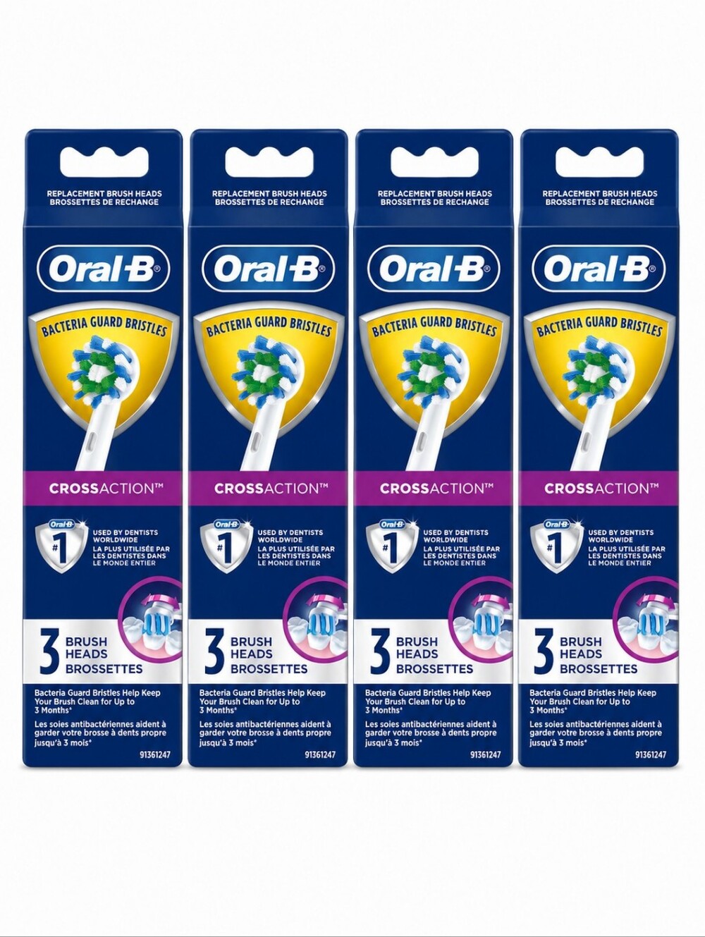 4 x Oral-B CrossAction Bacteria Guard Replacement Brush Heads 3 Pack Each